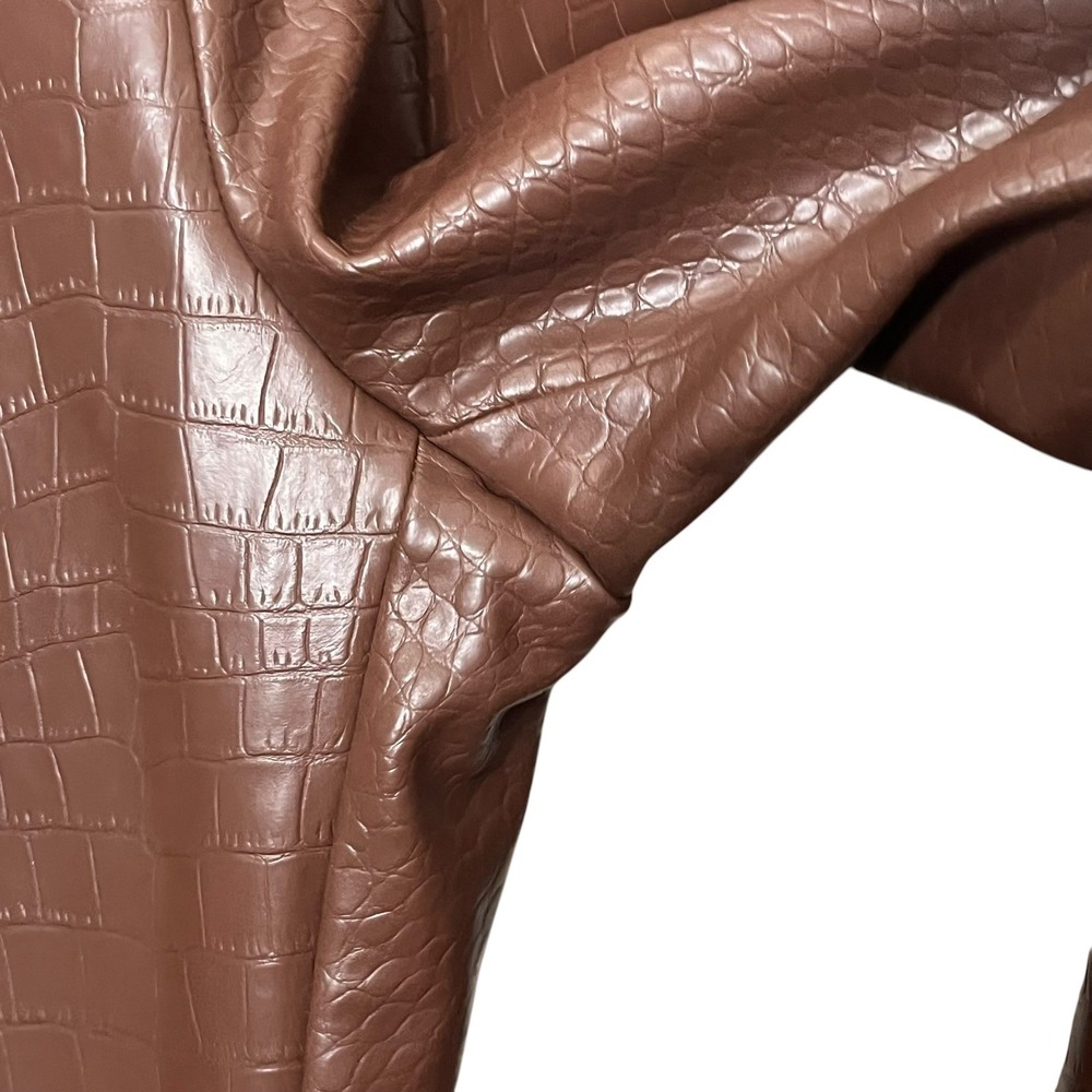 MESHKI Chocolate Brown Croc Embossed Faux Leather Skinny Pants Ankle Slit Medium - Picture 7 of 11
